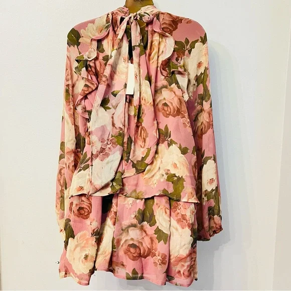 Blush Pink Floral Ruffle Mini Dress – Romantic fairy Size S - Picture 5 of 6